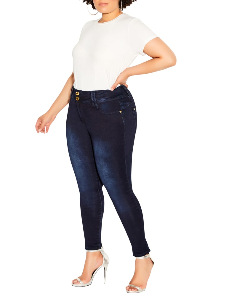 Front of a model wearing a size 20 Asha Skinny Jean in Dark Wash by City Chic. | dia_product_style_image_id:185098